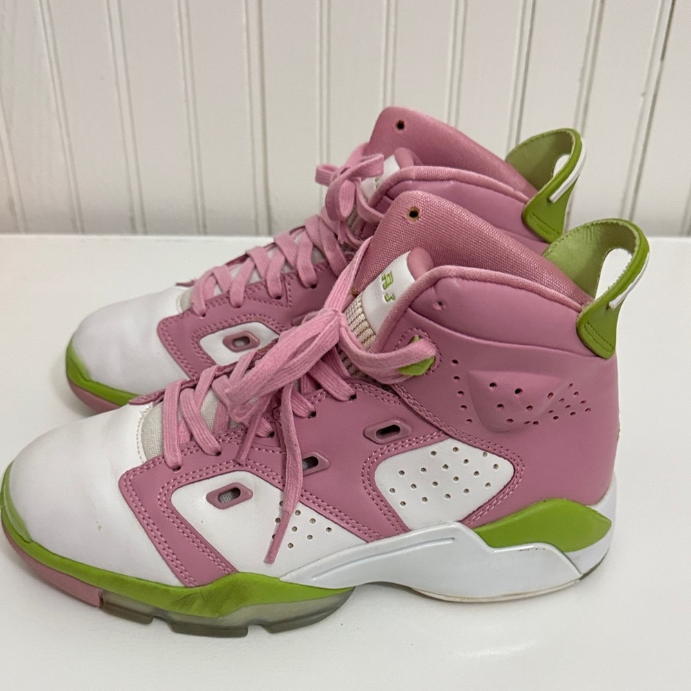 Jordan Pink, White & Green High-Top Sneakers